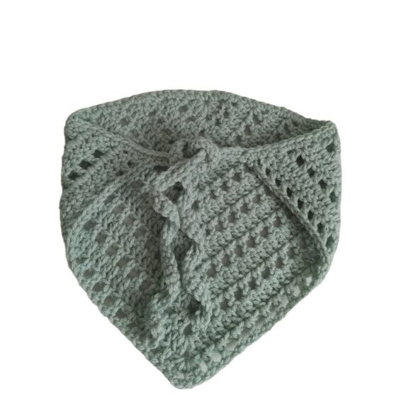Handmade OS Sage Green Lightweight Acyrlic Tie Around Triangle Crochet Bandana - Picture 2 of 11